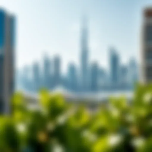 Aesthetic view of a modern Dubai skyline with mortgage-related graphical overlays
