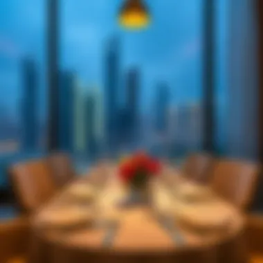 Sophisticated Dining Experience in Dubai Elegant dining setup with a view of Dubai skyline