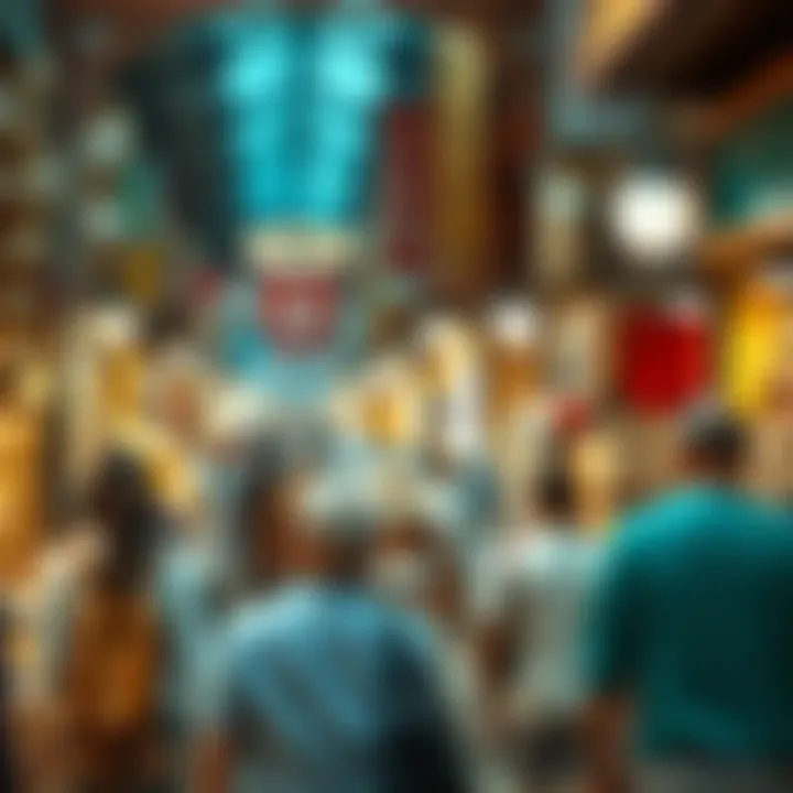 Visitor Experience at Al Mina Souk A bustling scene of visitors exploring various stalls and shops