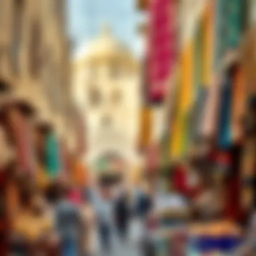 A vibrant marketplace filled with colorful textiles and artisan crafts