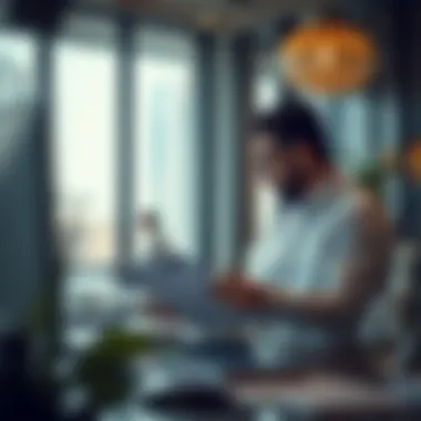 Strategizing for Success An entrepreneur reviewing a business plan in a modern office