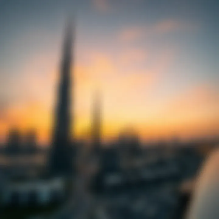 Dubai at Dusk A close-up of the Dubai skyline at sunset