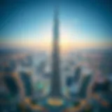 Aerial view of Burj Khalifa showcasing its towering structure