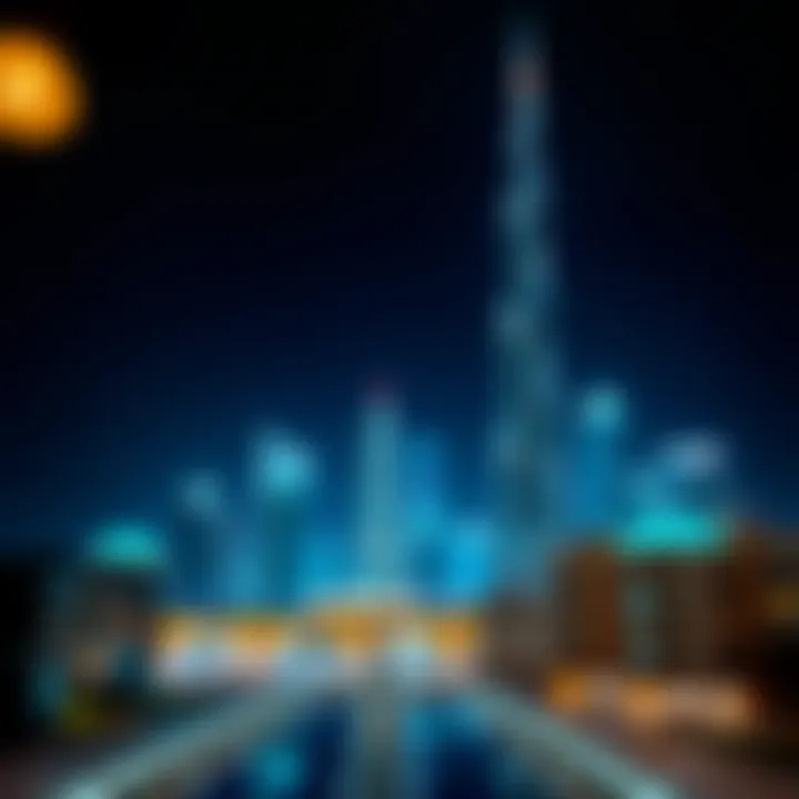 Burj Khalifa Illuminated at Night Night view of Burj Khalifa illuminated against the skyline