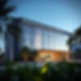 Exterior view of the Damac Hills Sales Office showcasing its modern architecture