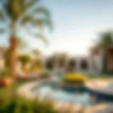 Serenity in Nature at Wasl Villas Beautifully landscaped garden at Wasl Villas, emphasizing outdoor serenity