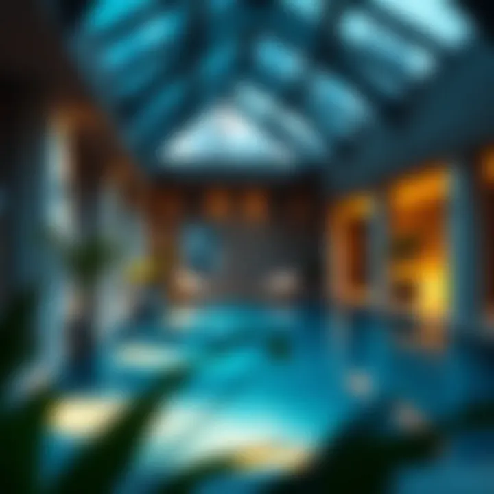 Stylish indoor pool featuring unique architecture