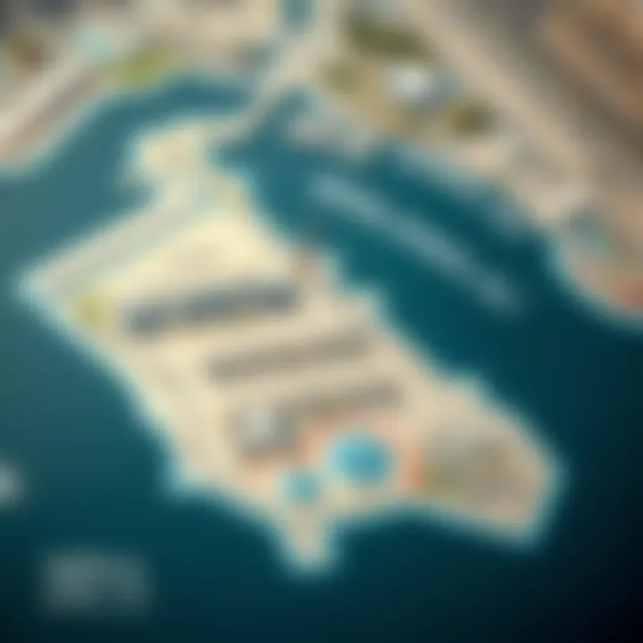 Map highlighting infrastructure and amenities in Mina Jebel Ali