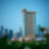 Majestic palace tower against Dubai skyline