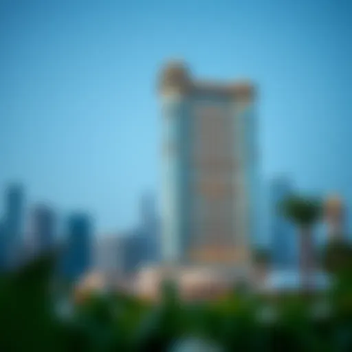 Majestic palace tower against Dubai skyline