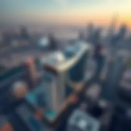 Aerial view of Sky View showcasing its unique architectural design amidst Dubai's skyline
