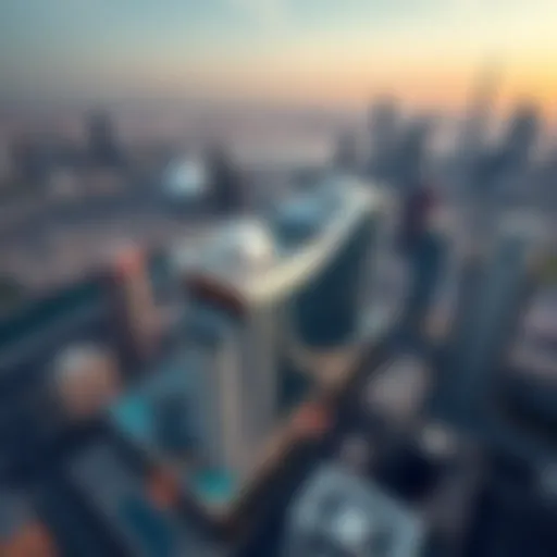 Aerial view of Sky View showcasing its unique architectural design amidst Dubai's skyline