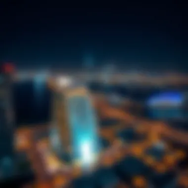 Sky View at Night: A Glimmering Jewel Nighttime view of Sky View illuminated against the Dubai skyline
