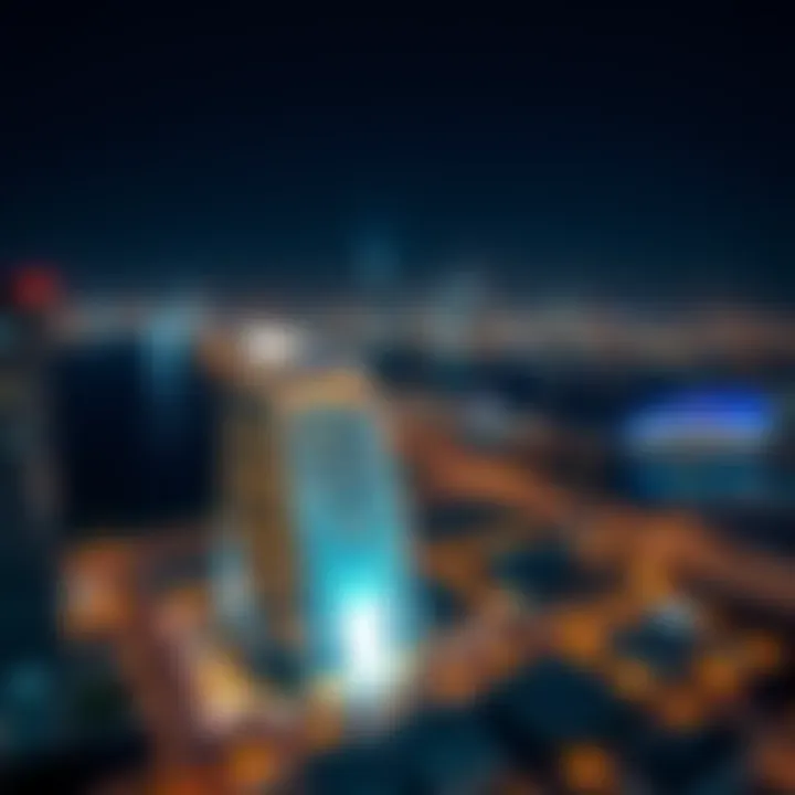 Sky View at Night: A Glimmering Jewel Nighttime view of Sky View illuminated against the Dubai skyline